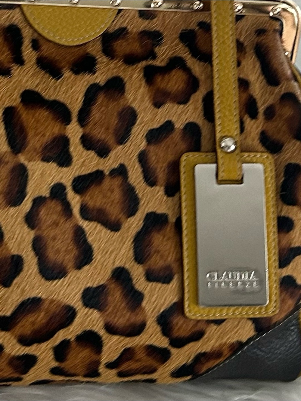 Claudia Firenze Leopard Calf Hair Leather Frame Satchel Made in Italy - Picture 8 of 15